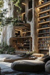 Serene Cave Library Modern Relaxation and Literary Escape