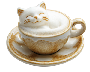 coffee cup with cat shaped foam design, creating adorable and whimsical presentation. warm colors and playful design evoke sense of joy and comfort