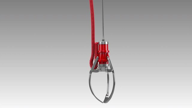 Claw machine grabbers hanging on something isolated on a white background
