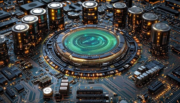 Detailed view of a complex computer processor circuit board