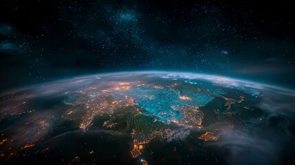Obraz premium Stunning Earth Globe Night View Space Planet City Lights Asia