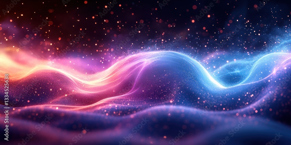 Aufkleber abstract 3d render of glowing neon lines bokeh light waves background digital art