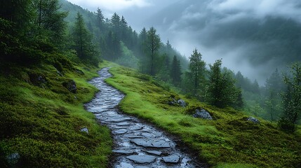 Obraz premium Foggy walk mountain solitude high resolution photo