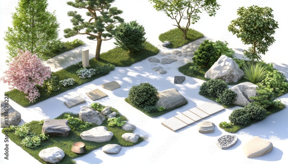 Poster landscaping elements library with five different light color variations