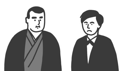 着物を着た人とスーツを着た人