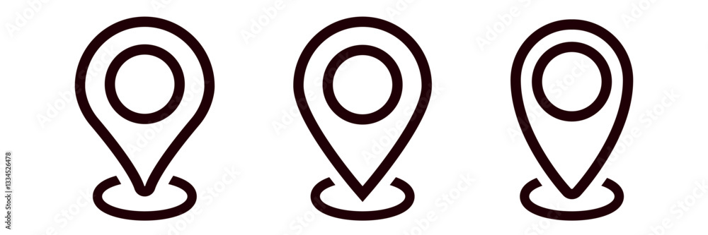 Poster three black location symbols with a minimal design that are commonly used in maps and navigation.