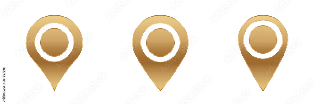 Poster three golden map pointer icons are aligned horizontally, each featuring a circular design element.