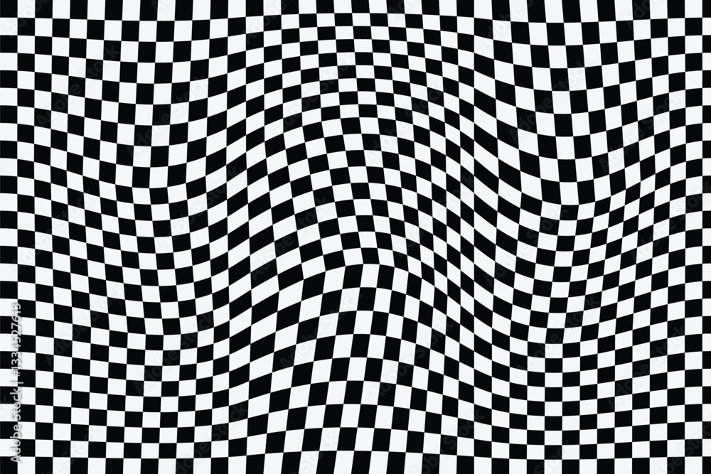 Poster black and white checkerboard mess pattern background. groovy wave psychedelic checkerboard backgroun