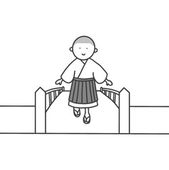 橋を渡る小坊主