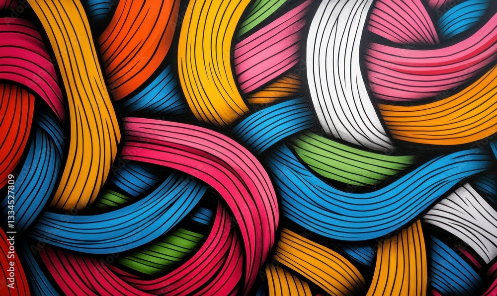 Poster vibrant colorful waves interweave in this abstract background, creating a playful, dynamic texture.