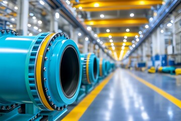 Fototapeta premium Blue pipes in industrial factory