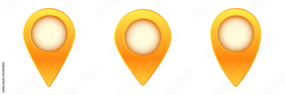 Poster three distinct orange location markers are aligned in a row, symbolizing navigation and map pinpoint