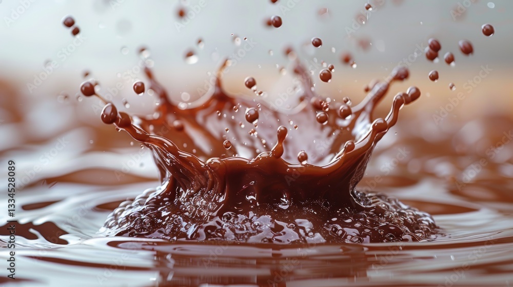 Poster decadent splash of rich dark chocolate with droplets creating intricate patterns, evoking indulgence