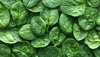 A detailed view showcasing many fresh green spinach leaves