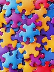 Obraz premium Colorful Jigsaw Puzzle Pieces Clustered Together Forming a Vibrant Abstract Background