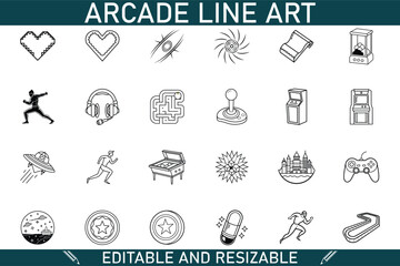 Editable Resizable Arcade Game Line Art Icons Collection