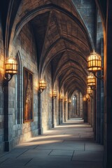 Obraz premium Majestic Gothic Archway Corridor with Ambient Lighting