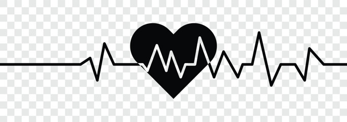 Heart beat monitor pulse line art vector icon. Pulse Rate Monitor. Ecg Electrocardiogram heart rate rhythm, cardio attack, ischemia, infarction symbol. Vector illustration. 