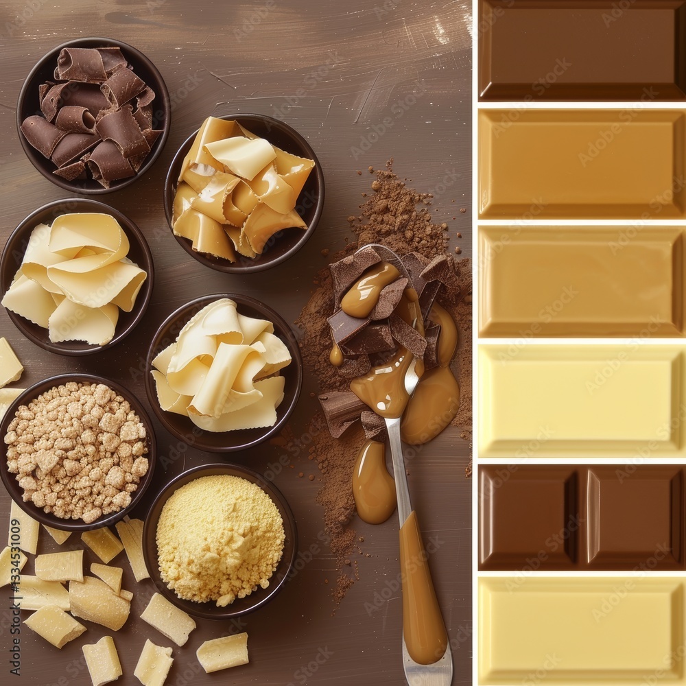 Poster delectable array of diverse chocolates and sweets with varied cocoa concentrations and textures pres