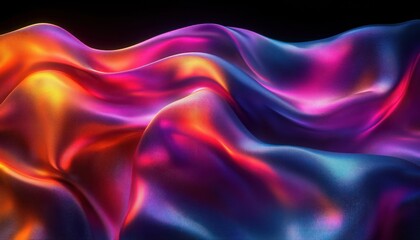 Obraz premium Iridescent Silk Fabric Abstract 3D Background with Vibrant Colors and Neon Lighting