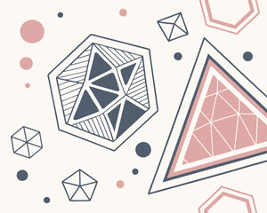 Abstract Geometric Background with Polygonal Shapes. Seamless vector background with abstract geometric shapes including polygons, triangles, hexagons, and circles. Modern minimalistic design.