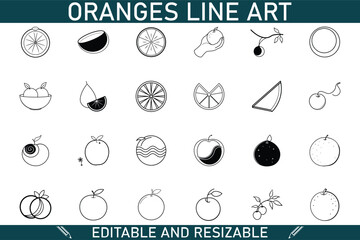 Editable Resizable Orange Line Art Icons Citrus Fruit Graphics