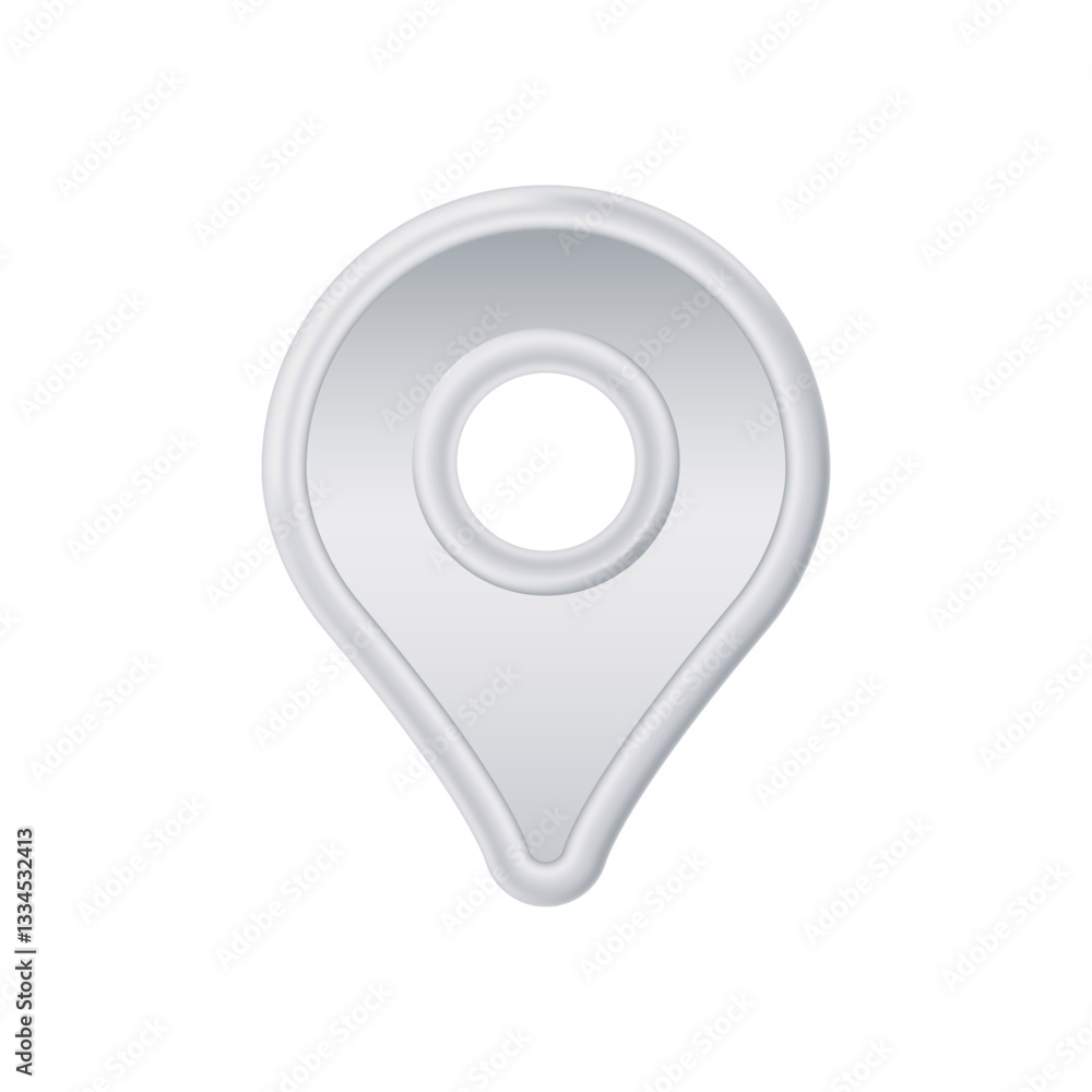 Poster shiny metallic pin icon representing a location marker, commonly used in maps and navigation apps.