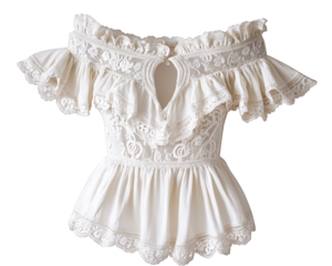 Off shoulder white top with lace details, perfect for summer outings and beachwear. This trendy piece features ruffled sleeves and delicate design, adding touch of elegance