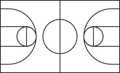 Basketball court markup. Outline of lines on basketball court.
