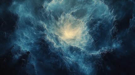 Cosmic Blue Vortex Swirl with Shimmering Dust and Soft Glowing Highlights in Dark Abstract Background