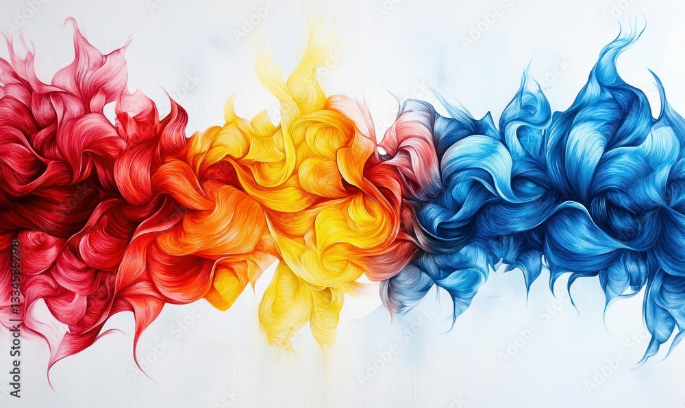 Poster a dynamic artwork of swirling, blended colors flows across the canvas, transitioning from red to blu