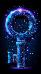 A glowing digital key floating in a starry dark backdrop