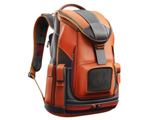 Sporty gym backpack with ventilated shoe compartment, designed for active lifestyles. Its vibrant orange and gray colors make it stylish and functional for workouts