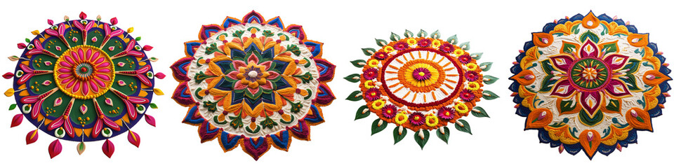 set of Beautifully decorated Alpona design for the celebration of Pohela Boishakh, colorful and aesthetic Alpona design for the occasion of Pohela Boishakh, on a transparent backgrounds