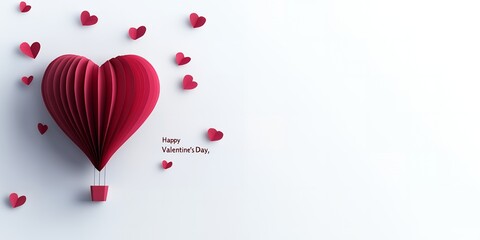 Happy Valentine s Day Red Paper Heart Hot Air Balloon Design with Small Hearts