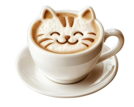 coffee cup with cat shaped foam design, creating adorable and cheerful presentation. Perfect for cat lovers and coffee enthusiasts alike
