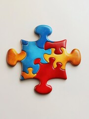 Fototapeta premium Colorful Jigsaw Puzzle Piece Close Up on White Background Illustration