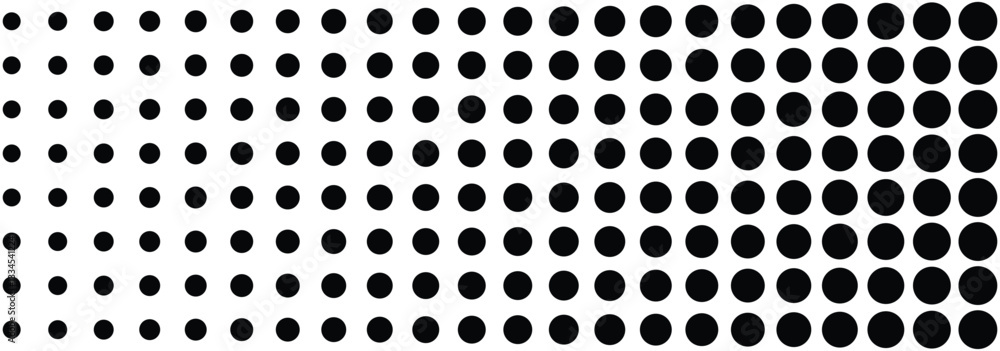 Poster dotted halftone gradient texture. vanishing polka dot background. horizontal seamless dotted pattern