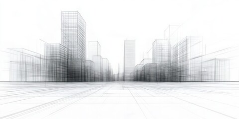 Modern Cityscape Minimalistic Line Art Perspective Drawing Abstract Architecture Design