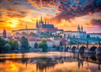 Naklejka premium Majestic Prague Castle & Charles Bridge Sunrise - Scenic Czech Republic Cityscape