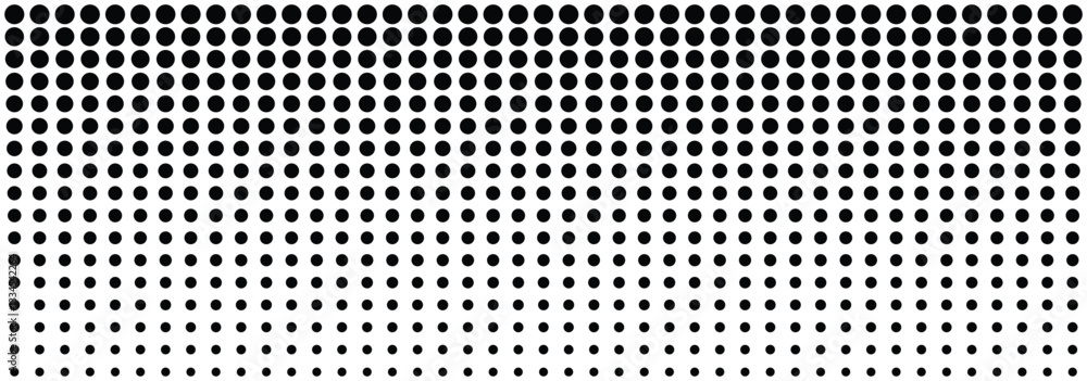 Poster dotted halftone gradient texture. vanishing polka dot background. horizontal seamless dotted pattern