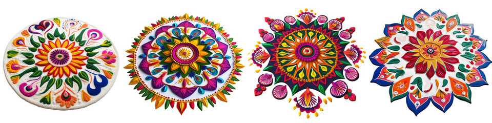set of Beautifully decorated Alpona design for the celebration of Pohela Boishakh, colorful and aesthetic Alpona design for the occasion of Pohela Boishakh, on a transparent backgrounds
