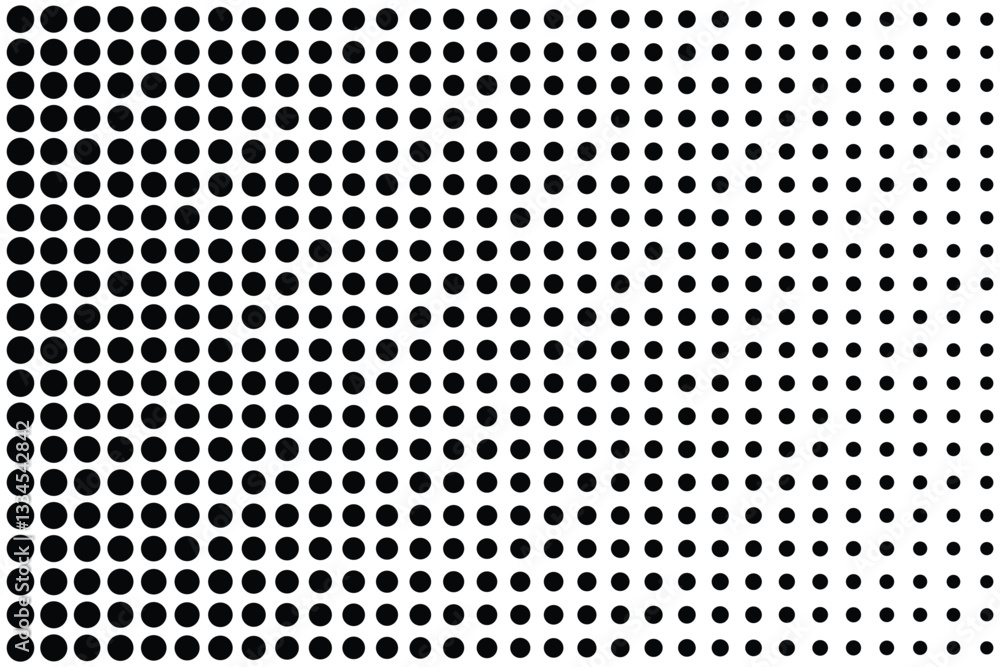 Poster dotted halftone gradient texture. vanishing polka dot background. horizontal seamless dotted pattern