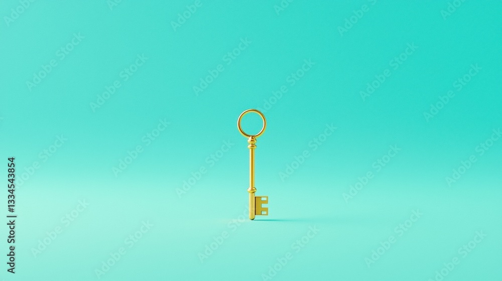 Poster a golden key with a circular handle and a square lock.
