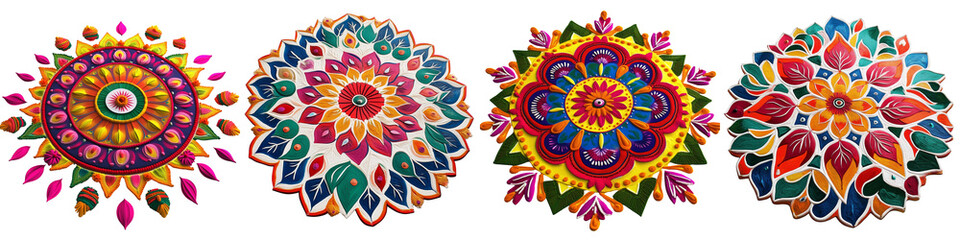 set of Beautifully decorated Alpona design for the celebration of Pohela Boishakh, colorful and aesthetic Alpona design for the occasion of Pohela Boishakh, on a transparent backgrounds