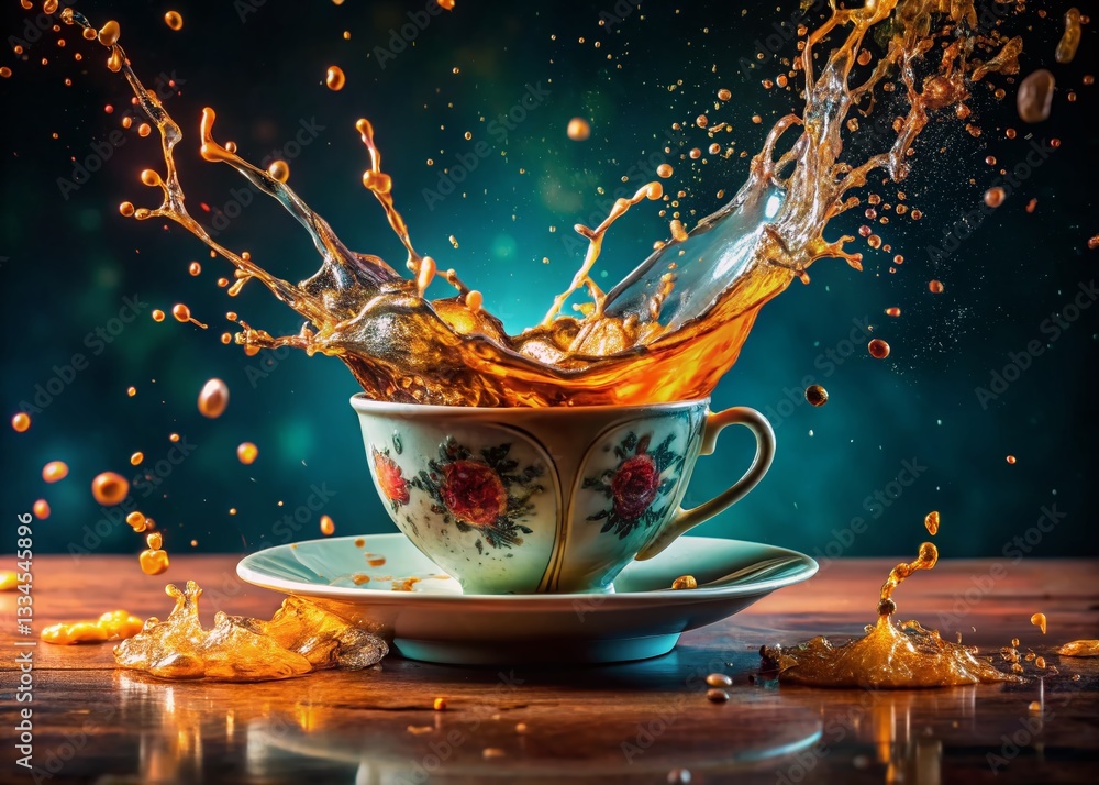 Poster mesmerizing tea splash: dynamic chaos & tranquility in a single frame