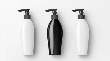 Black and White Pump Bottles Mockup on Clean Background Display