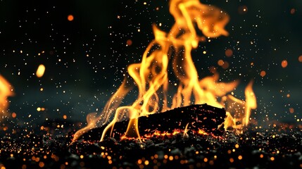 Fiery Flames  Embers  Bonfire  Campfire  Burning Wood  Hot Coal  Sparkles  Dark Background
