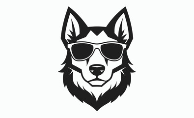 Dog head sunglasses silhouette, dog head wearing sunglass silhouette, dog with glasses icon vector 