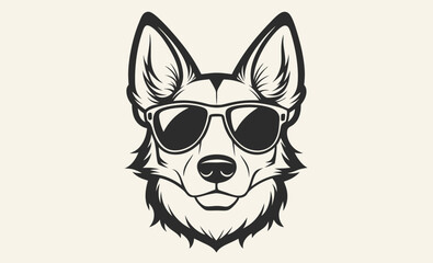 Fototapeta premium Dog head sunglasses silhouette, dog head wearing sunglass silhouette, dog with glasses icon vector 